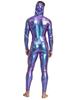 Men Metallic Shiny Hooded Jumpsuit Long Sleeve Front Zip-up Leggings Tights Catsuit Bodysuit for Rave Party Clubwear Night Out