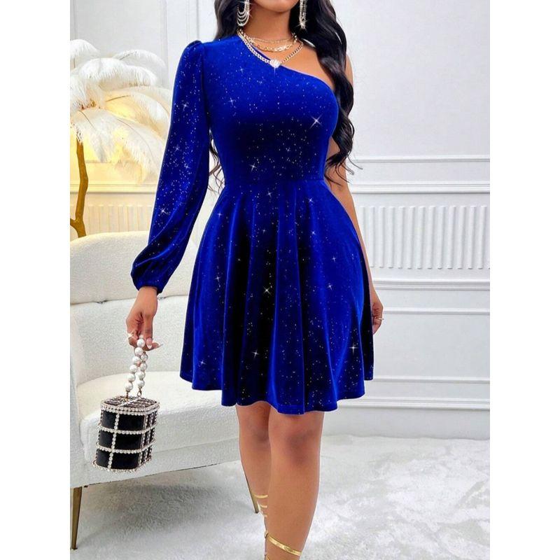Spring/Summer New Arrival Fashion One-Shoulder Cold-Shoulder Silm Waist-Controlled Slimming Long Sleeve Dress Dinner Dress Women's Dress
