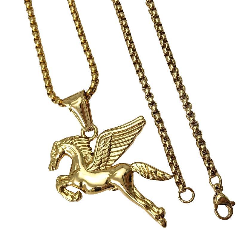 Pegasus Pendant Necklace for Men Angel Wings Horse Design Stainless Steel Hypoallergenic Chain Ideal Valentine's Day Gift for Partner