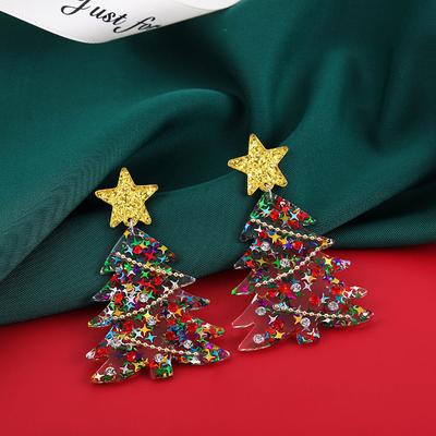 2PC Christmas Cartoon Creative Christmas Tree Elk Earrings Anti Allergy Earrings Suitable for Party and Holiday Gifts