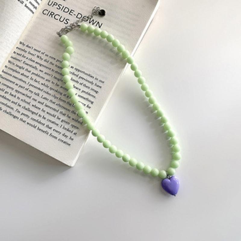 Colorful Acrylic Beads Heart Choker Necklace Bohemian Simple Love Charm Statement Short Necklaces Clavicle Chain Jewelry