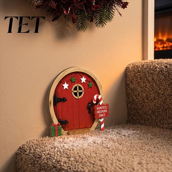 Holiday Home Ornaments Christmas Fairy Door Wall Decoration, Solid Wood with Adhesive Backing Design, Tree Decorations Miniature Tiny for Trunks