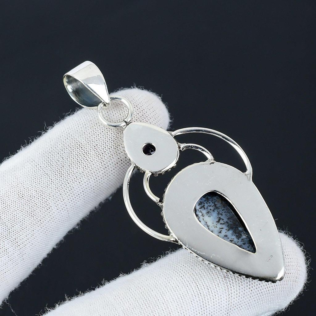 Natural Dendrite Opal Gemstone Silver Pendant In 925 Sterling Silver- Handmade Design, Everyday Wear Jewelry, Unique Amethyst Pendant Gift