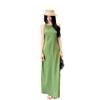 French temperament high sense sleeveless vest dress women's summer green retro waist split skirt long dress