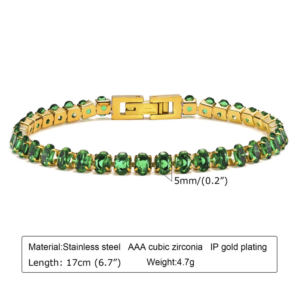 Stainless Steel Gold Green Zircon Stacked Bracelet Women, Titanium Steel Accessories Personalized Fashion Jewelry