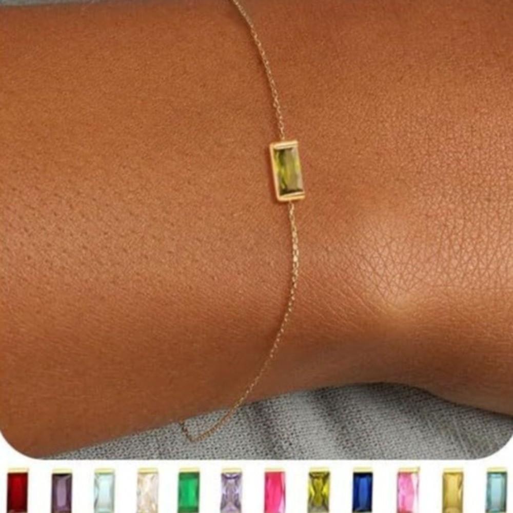 Quadratischer Zirkon Goldplattiertes Armband Stapelbares Minimalistisches Armband Trendiges Geburtsstein-Armband Täglich