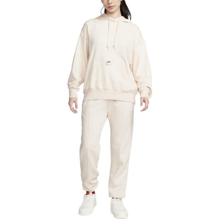 Nike Solid Color Logo Print Drawstring Fleece Joggers Women Bottoms Off-White DV7093-219