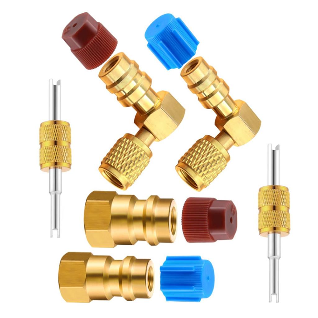 R12 To R134A AC Fitting Conversion Adapter Kit, Quick Coupler Valve A C 90 Degrees Port Retrofit Adapter High Low