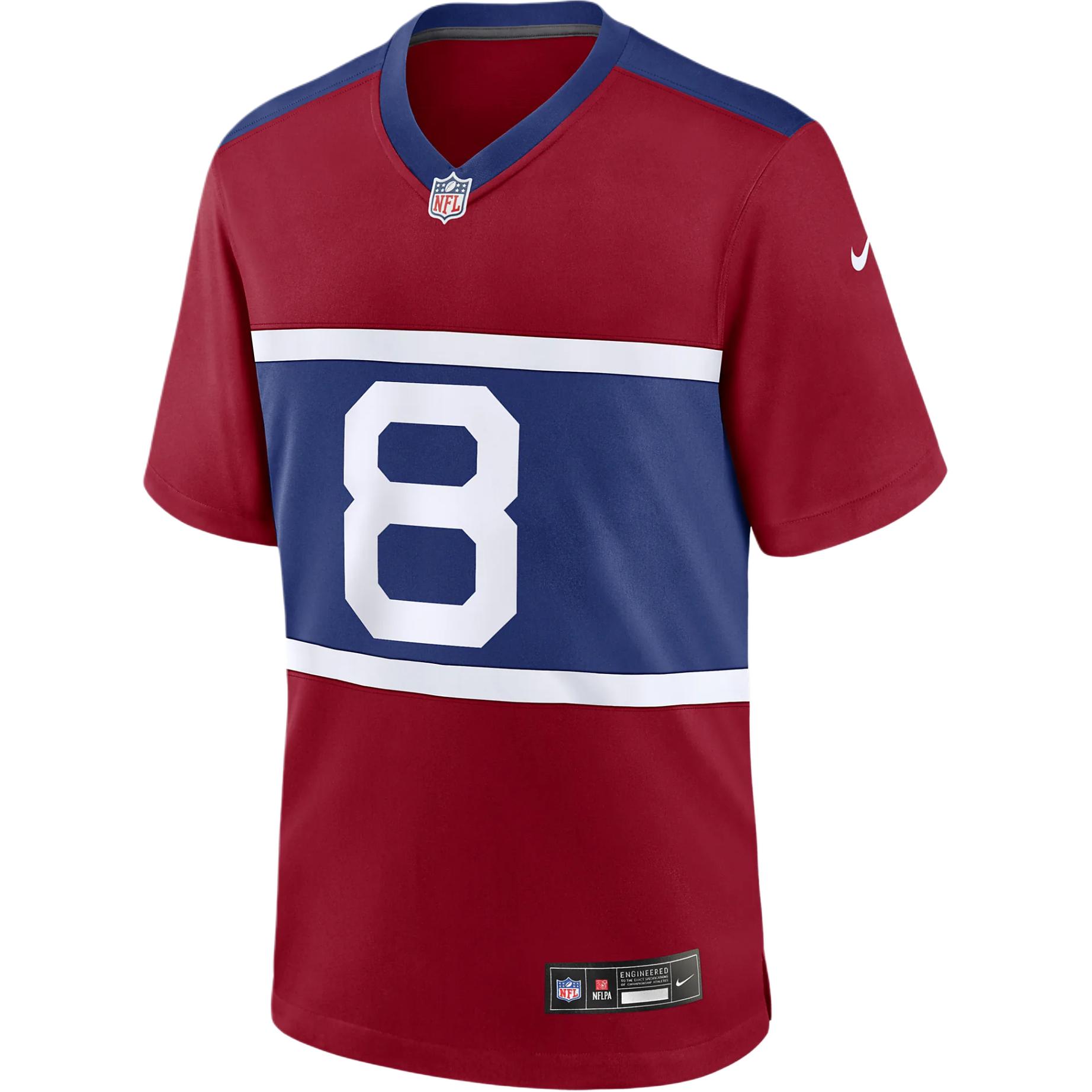 

Nike X НФЛ Дэниел Джонс Нью-Йорк Джайентс Буквенно-цифровой принт Цветовой блок V-образный вырез Футболка с коротким рукавом Мужские топы Красный 67NM0AAL8IF-007 L