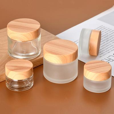 Mini Glass Jar Cosmetics Subpackage Filling Wood Grain Cap Bottle Face Cream Lipstick Storage Container Frosting Refillable