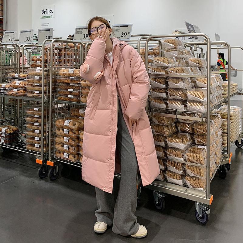 

Winter New Loose Hooded Cotton-padded Jacket Women s Extended Over-the-knee Thickened Cotton-padded Jacket Coat Coat. S розовый
