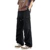 Homlean American-Style Wide-Leg Paratrooper Cargo Pants for Men, Spring Outdoor Sports Versatile Heightening Straight-Leg Trousers KMX05 Black 2XL