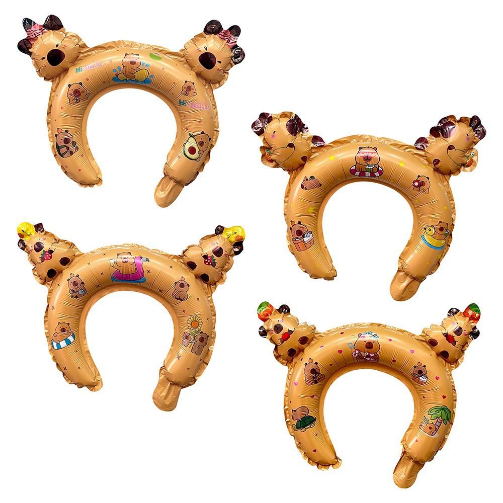 

20Pcs/Set Cute Animal Capybara Theme Hand-held Stick Headband Aluminum Film Balloons for Kids Birthday Baby Shower Party Decor As Picture