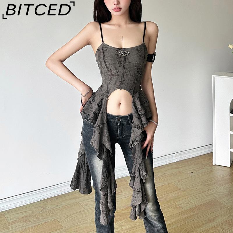 BITCED Summer Women's Solid-Color Slim-Fit Streetwear Fashion Strapless Sexy Backless Tank Top