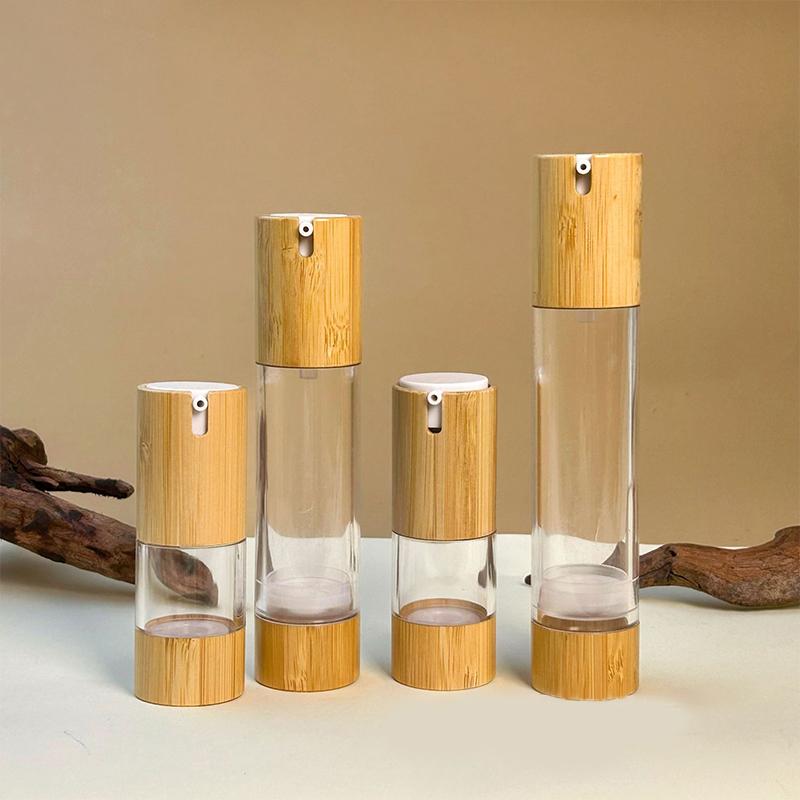 Leere 15 ml 30 ml 50 ml Bambus Airless Vakuum-Pumpflasche für Make-up-Creme Serum Lotion Hautpflege Viole Kosmetikbehälter