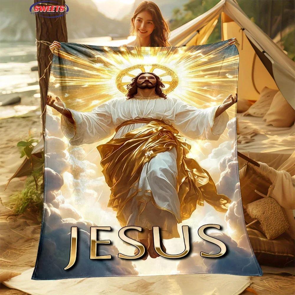 Christian Jesus Cross Theme Throw Blanket for Bed Sofa Picnic All Seasons Home Textile
