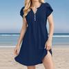 Women's Fashion V-Neck Color Pullover Comfortable Casual Button Down Dresses