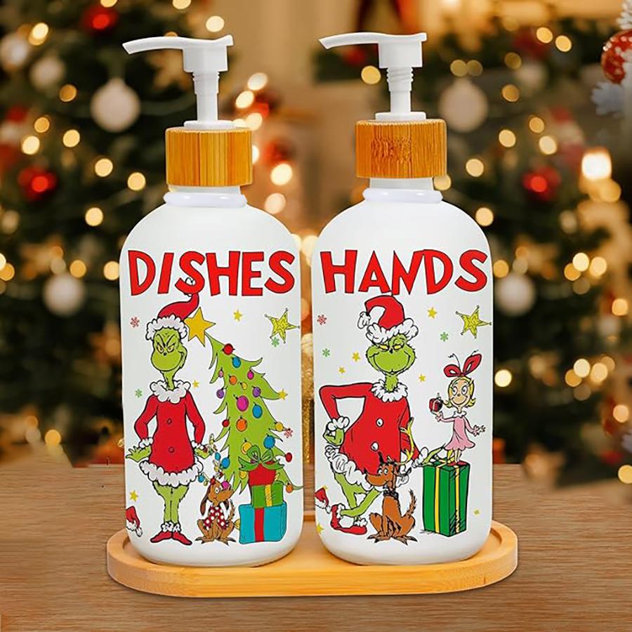 

Рождественский набор дозаторов для мыла, Праздничный дозатор для жидкого мыла для рук с помпой и подносом, Многоразовый для кухонной раковины или столешницы в ванной,