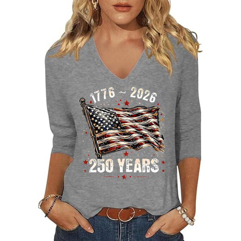 Women's Fashion Casual Independence Day Print Top