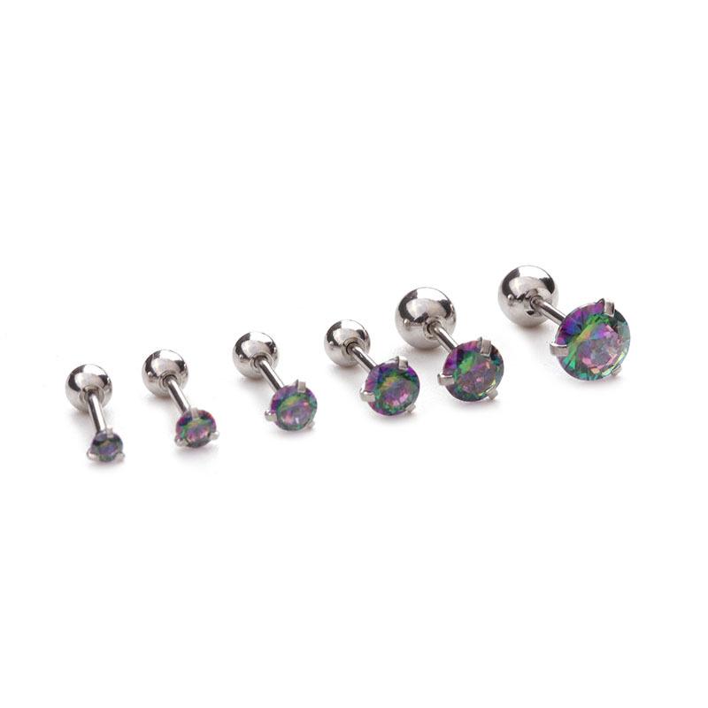 Elegant Zircon Stud Earrings, 3-Prong Stainless Steel Cartilage Piercing