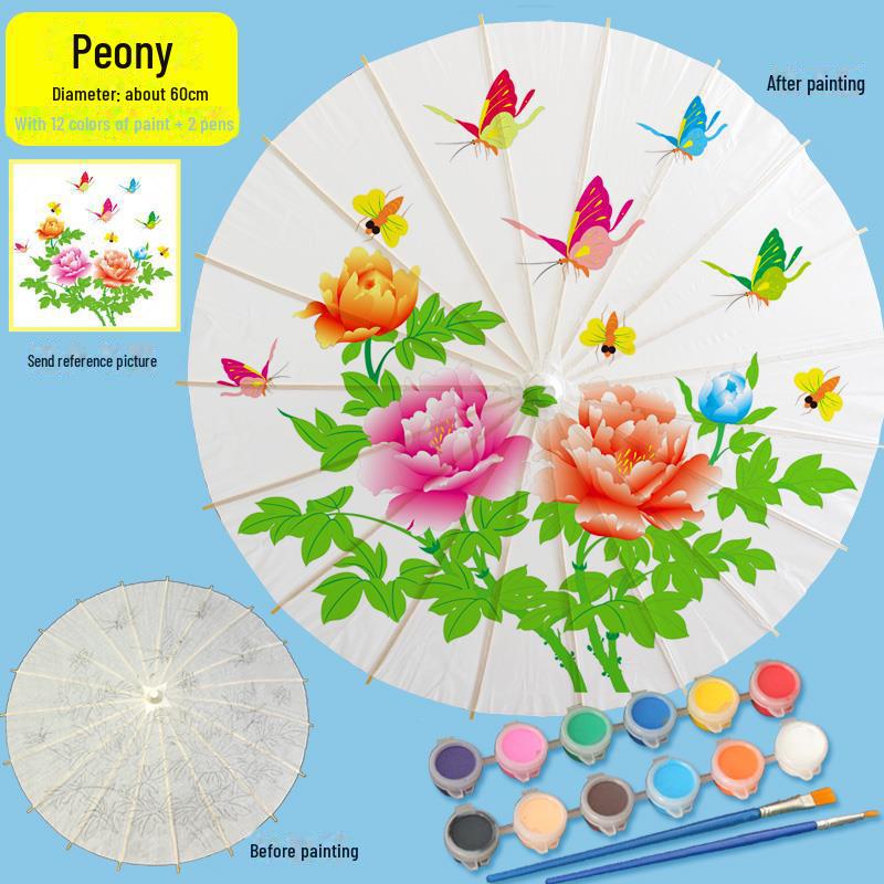 DIY Handbemaltes Weißes Ölpapier Schirm-Set für Kinder - Bastelprojekt im antiken Stil für den Kindergarten