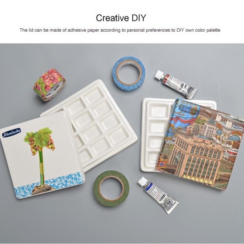 12 Grid Ceramic Color Palette With Cover White Watercolor Mixing Palette Tray Painting Color Pallet Pigment Mixing Plates Artist