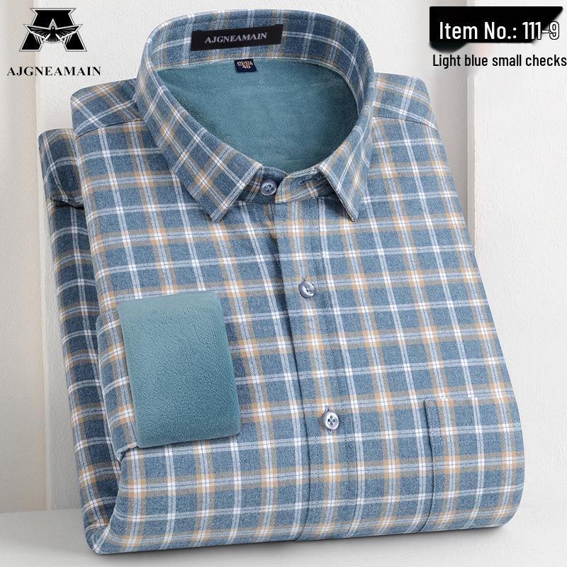 

Мужская фланелевая рубашка в клетку на флисовой подкладке - Теплая, с длинным рукавом, из чистого хлопка для осенне-зимнего делового кэжуала 44