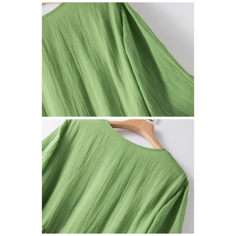 Japanese Style Summer Linen Dress Women Pure Color Slim Loose Long Dress Cotton Flowy Casual