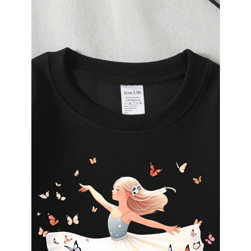Kids Sweatshirt,Crew Neck Fashion Top, Fun"Butterfly Ballerina Dance " Patterned Sweatshirt, for Everyday Casual Wear, for All Kinds of Daily Outfits