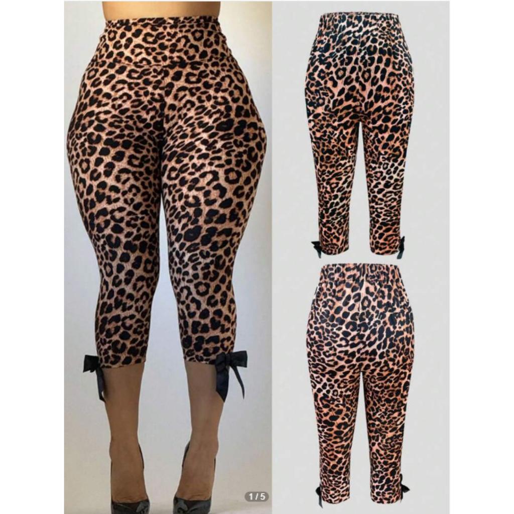 Women's High Waist Seven Eighth Length Pants Casual Leopard Print Stretch Yoga Pants