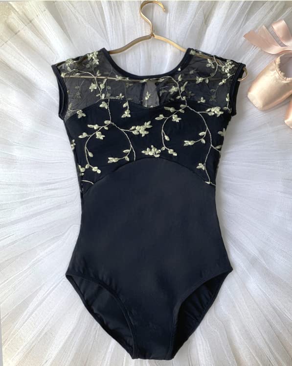 ProDance and Black Embroidered Tank Top with Stylish Cutouts for Ballet Leotards Mint, Ivory, (PLT014MA) (M, Black)