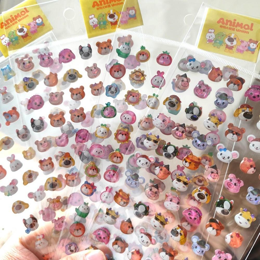 

4 шт. Супер милые наклейки из эпоксидной смолы с головами животных - Детские мультяшные декоративные мини-наклейки для телефонов, дневников и ручных счетов