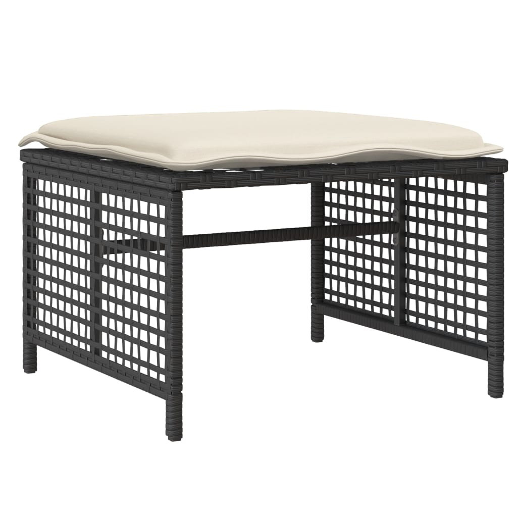 4 Piece Garden Sofa Set with Cushions Black Poly Rattan Glass Table