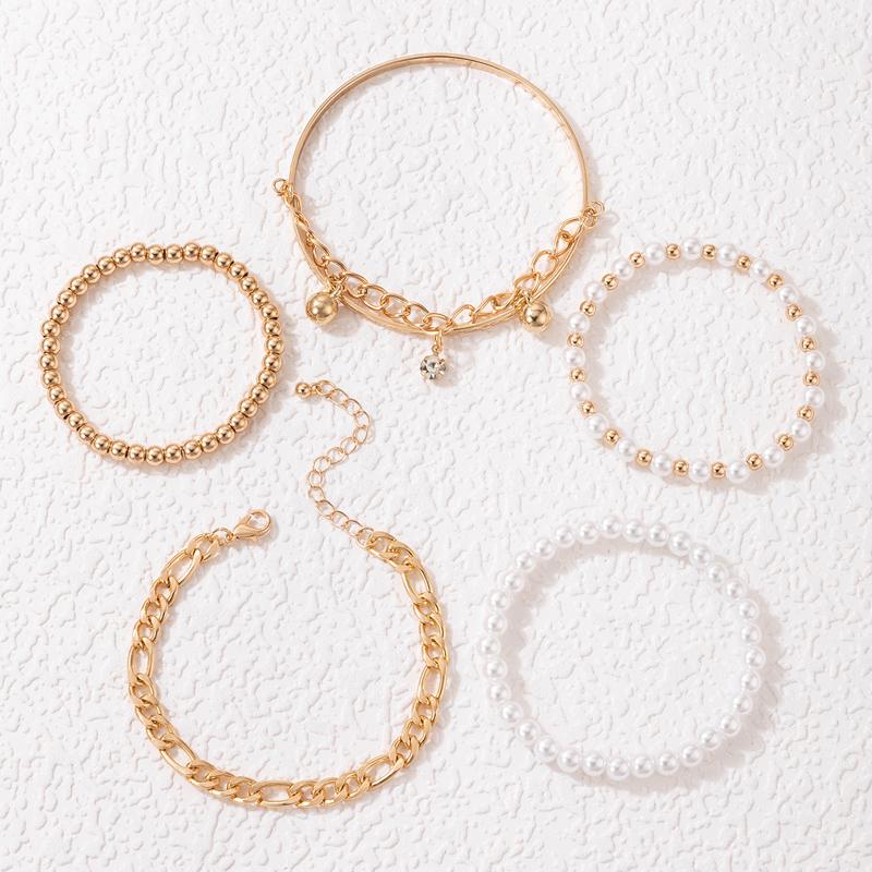 Fashionable Personalized Pearl CCB Beaded Multi Layer Bracelet Women's Jewelry Exaggerated Thick Chain Bracelet Stacking Set