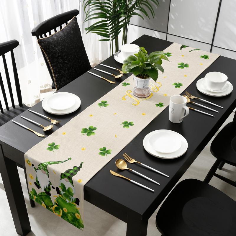 St .Patrick 'S Day Dwarf Shamrock Table Runner Luxury Wedding Decor Table Cover Holiday Home Festive Decor Dinner Tablecloth