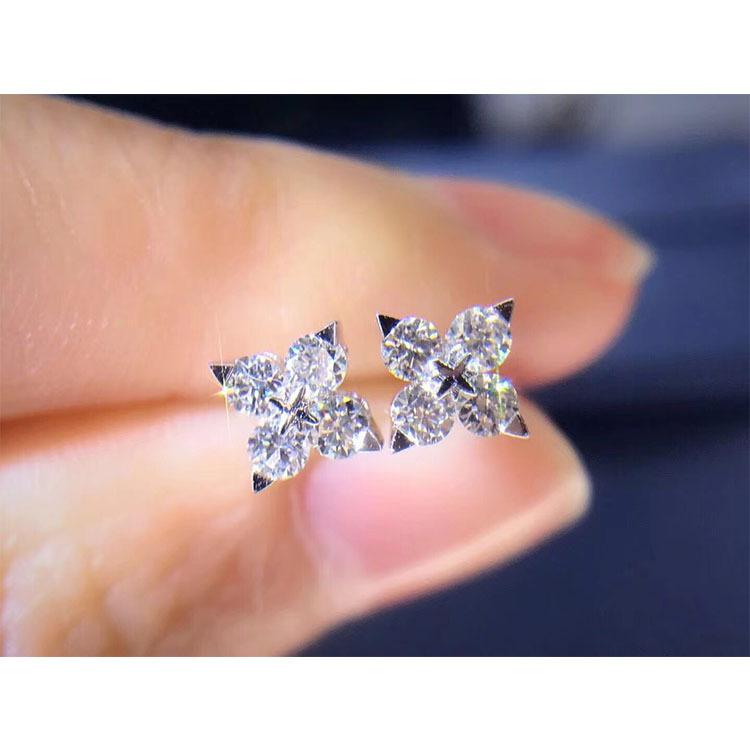 White Gold Four-Leaf Clover Diamond Stud Earrings, Star Diamond Stud Earrings, Women S, Real Diamond Stud Earrings. 925 silver