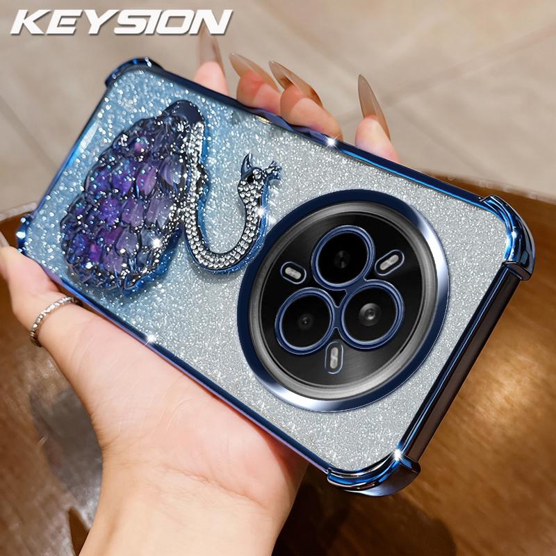 KEYSION Shockproof Plating Phone Case for Realme 14 Pro 5G Clear TPU Glitter Jewelled Swan Kickstand Back Cover for OPPO Realme 14 Pro+ 5G