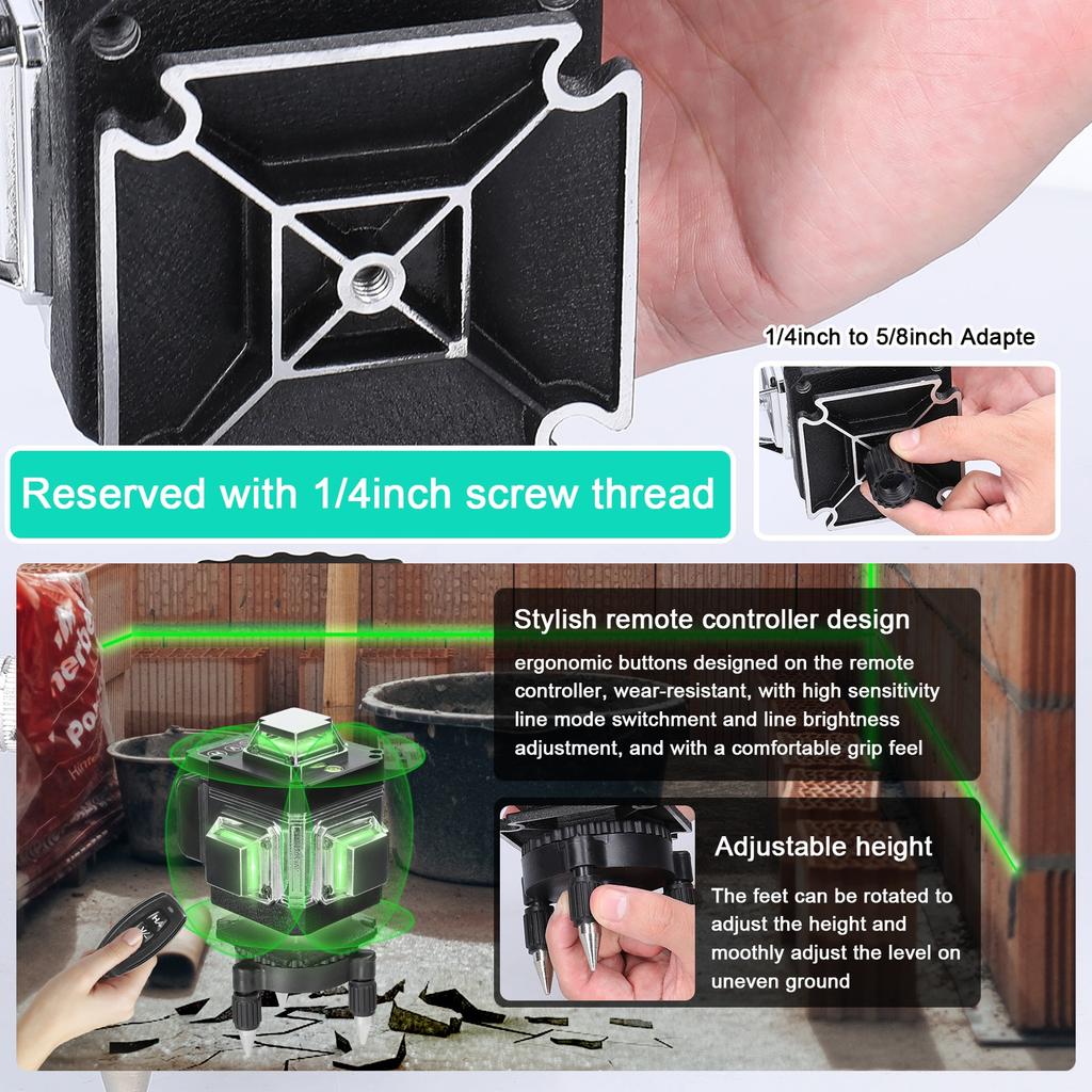 Multifunctional 16 Lines Laser Level 3° Self-leveling Machine Rechargeable Lithium Battery Leveling Wall Waterproof Tools Set