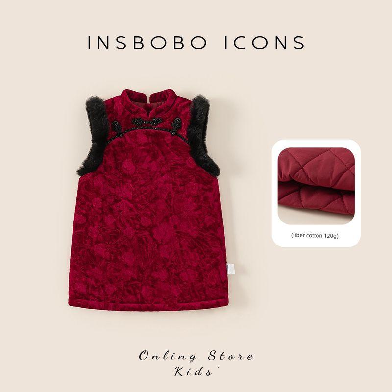 Insbobo Girls  Hanfu Tang Suit 2025 Winter New Red Children s First Birthday Dress Girl s Skirt Winter Clothing Red 80
