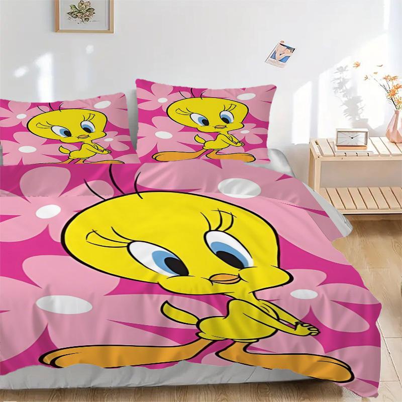 3pcs Tweety Bird Cover Set, Bedding Set, Soft Comfortable Duvet Cover, For Bedroom, Guest Room (1*Duvet Cover + 2*Pillowcases, Without Core) 135x200cm