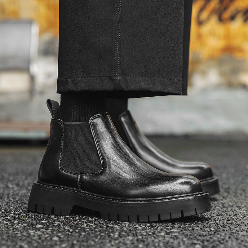 Men's Luxury British Chelsea Boots - Thick Sole, High Top, Black/Brown Leather Ankle Boots