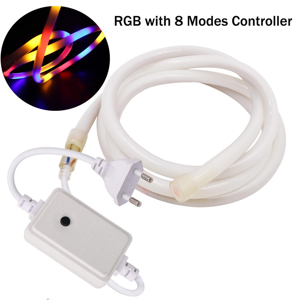 Round LED Flexible Strip Light 220V SMD 2835 RGB LED Neon Light flex tube 120led IP68 Waterproof rope string lamp EU Power plug