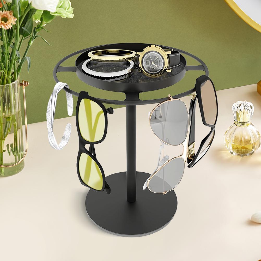 360° drehbarer Sonnenbrillen-Organizer mit Ablage Brillen-Display-Ständer Halter Abnehmbares Schmuck-Aufbewahrungsregal Metall Heim-Schreibtisch-Dekoration
