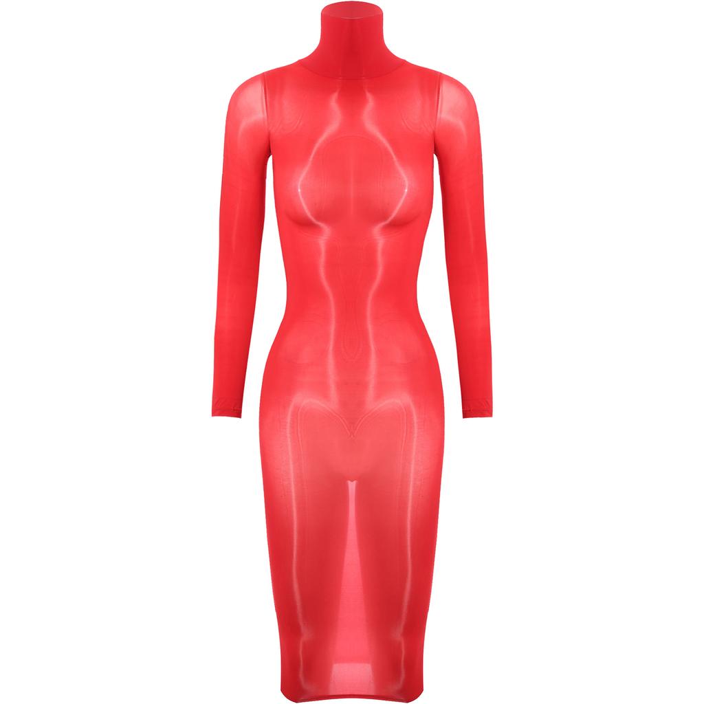Womens Glossy Bodycon Lingerie Dress High Stretch Fabric Nightclub Attire