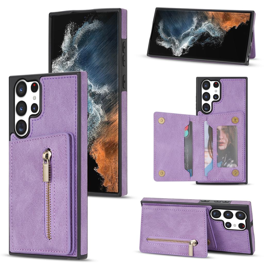 For Samsung Galaxy S25 Ultra Case Zipper Pocket Wallet Kickstand Phone Guard Cover