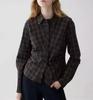 Women's Retro Plaid Pleated Waist Shirt - New Autumn/Winter Slim Lapel Top