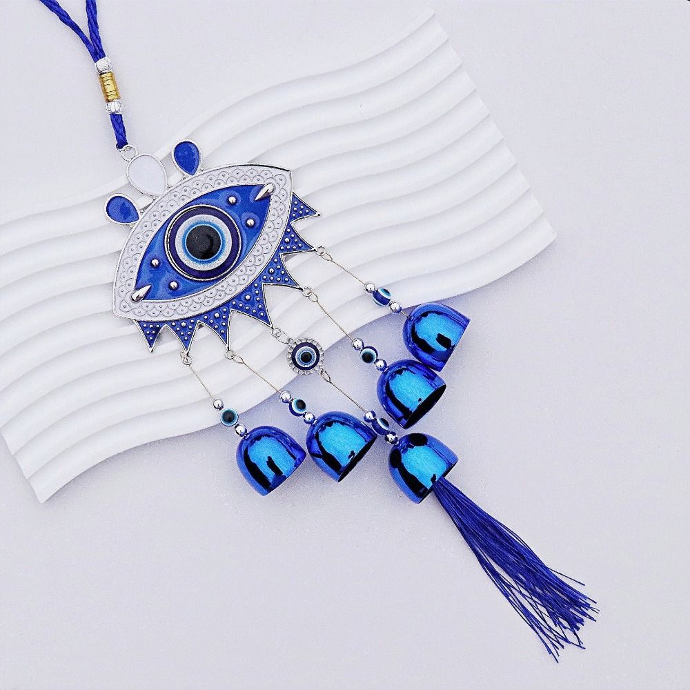 Handmade Metal Blue Eyes Wind Chime Bells Devil's Eye Wind Music Bell Tree of Life Glass Car Mirror Decor Garden Decoration