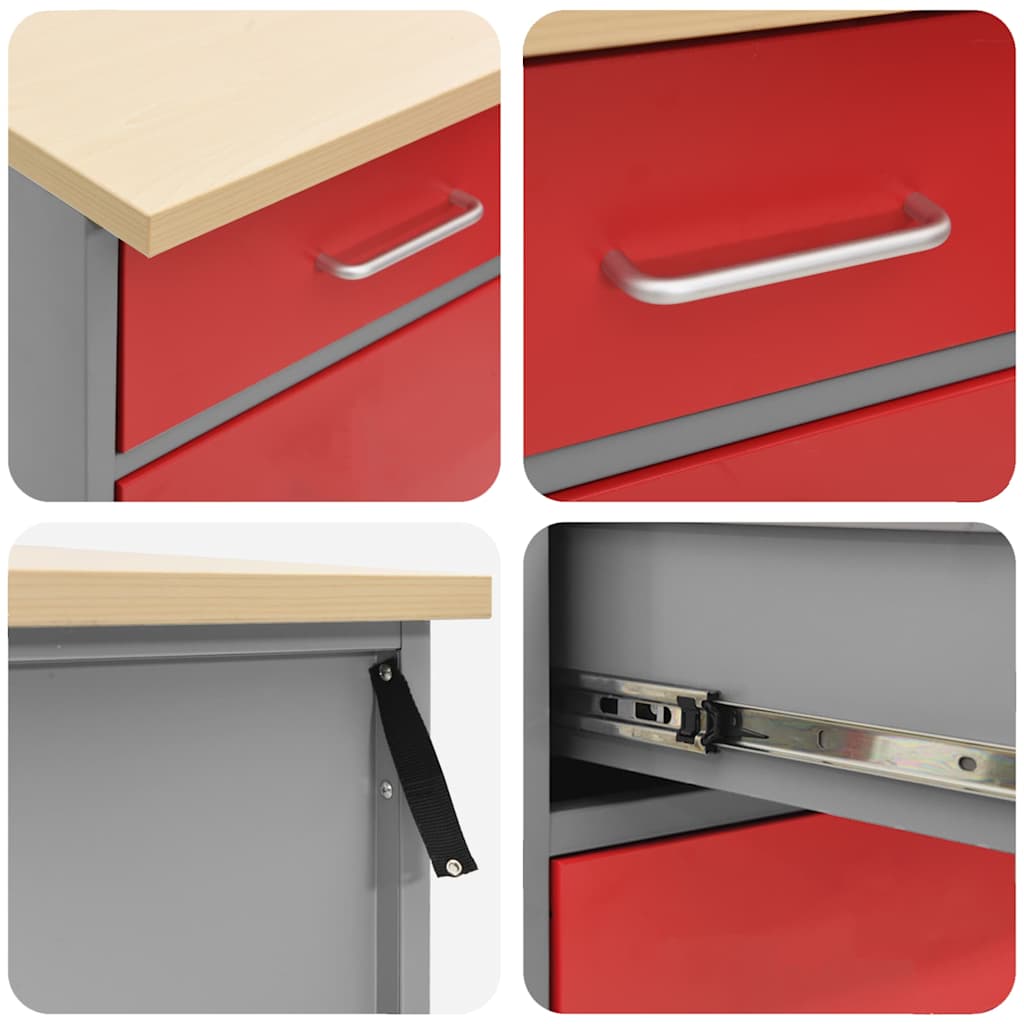 Workbench with Drawers 5 pcs Red Engineered Wood and Steel