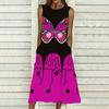 Plus Size Ladies Sleeveless Round Neck Dress Bold Tropical Palm Leaves Flowy Calf Length Dress