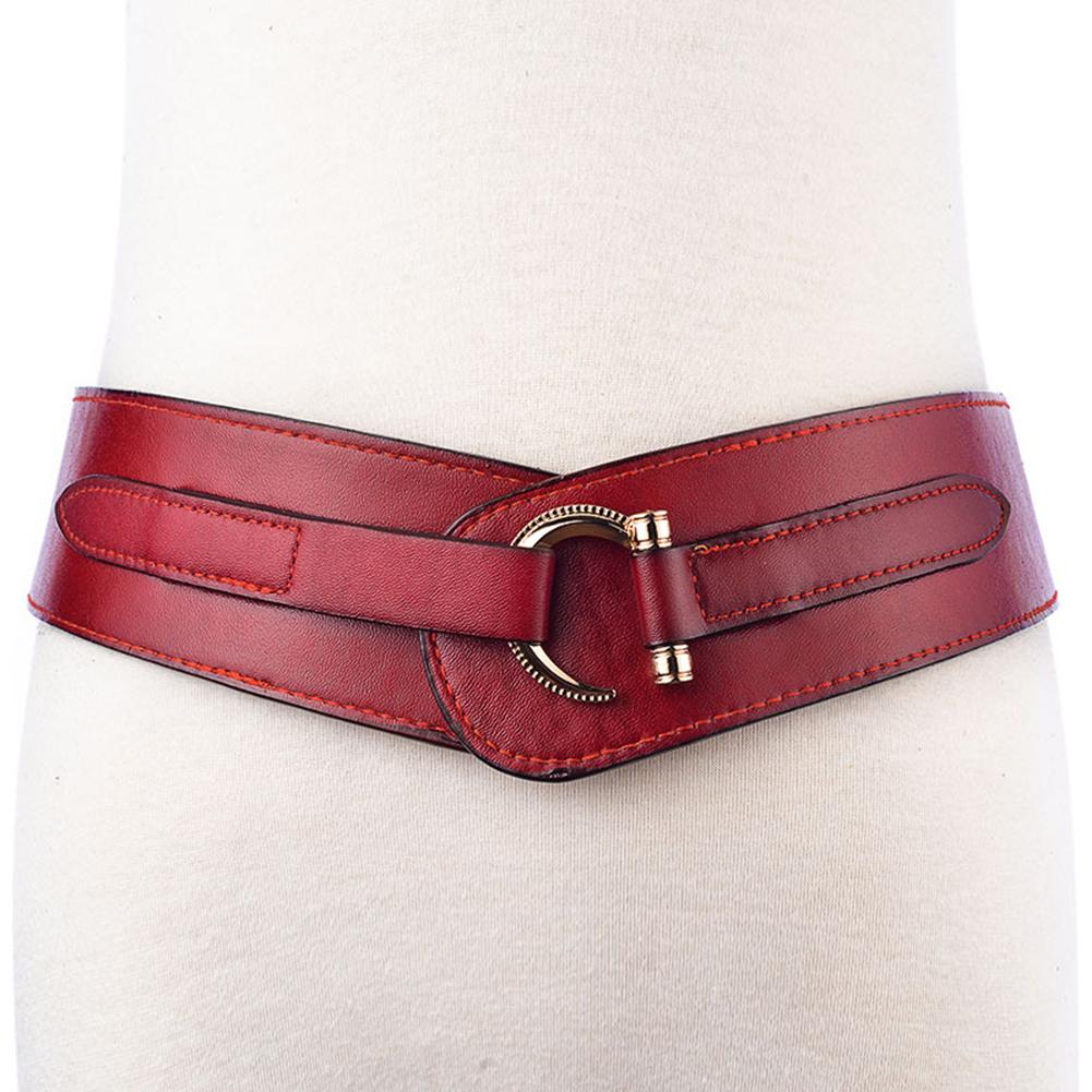 Women Fashion Retro Waist Belt Elasticity Solid Color Pin Buckle Wide Waistband
